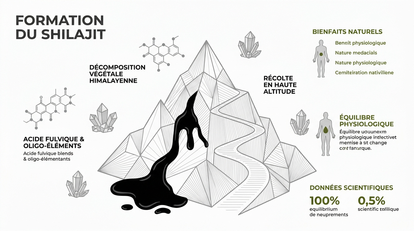 Formation géologique du shilajit dans les roches de l'Himalaya