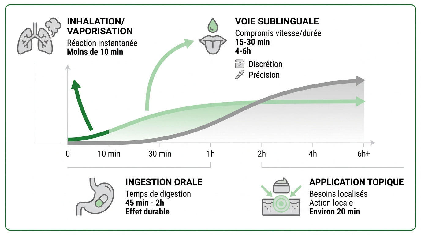 Tableau comparatif des délais d'action du CBD selon le mode de consommation