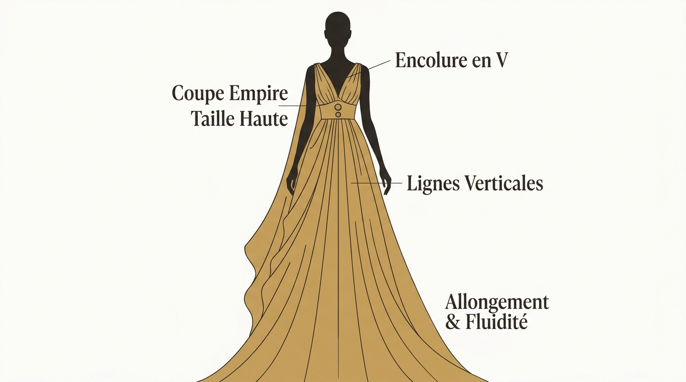 Illustration d'une robe coupe empire avec lignes verticales