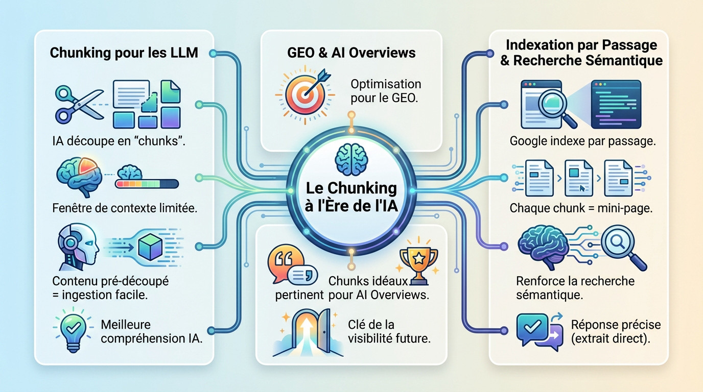 Illustration du concept de chunking pour l'optimisation GEO et SEO