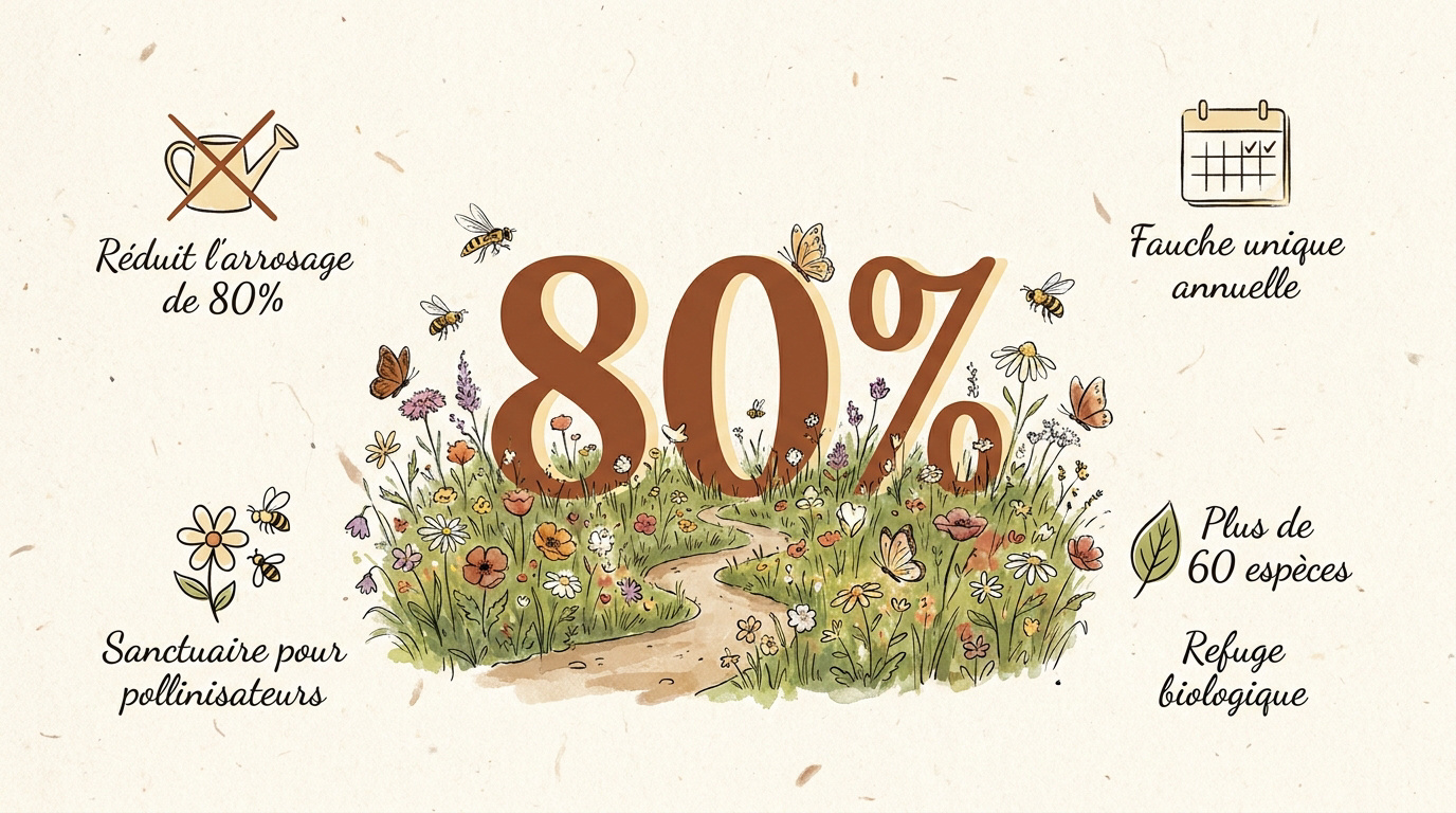 Prairie fleurie résistant à la sécheresse et économisant l'eau au jardin