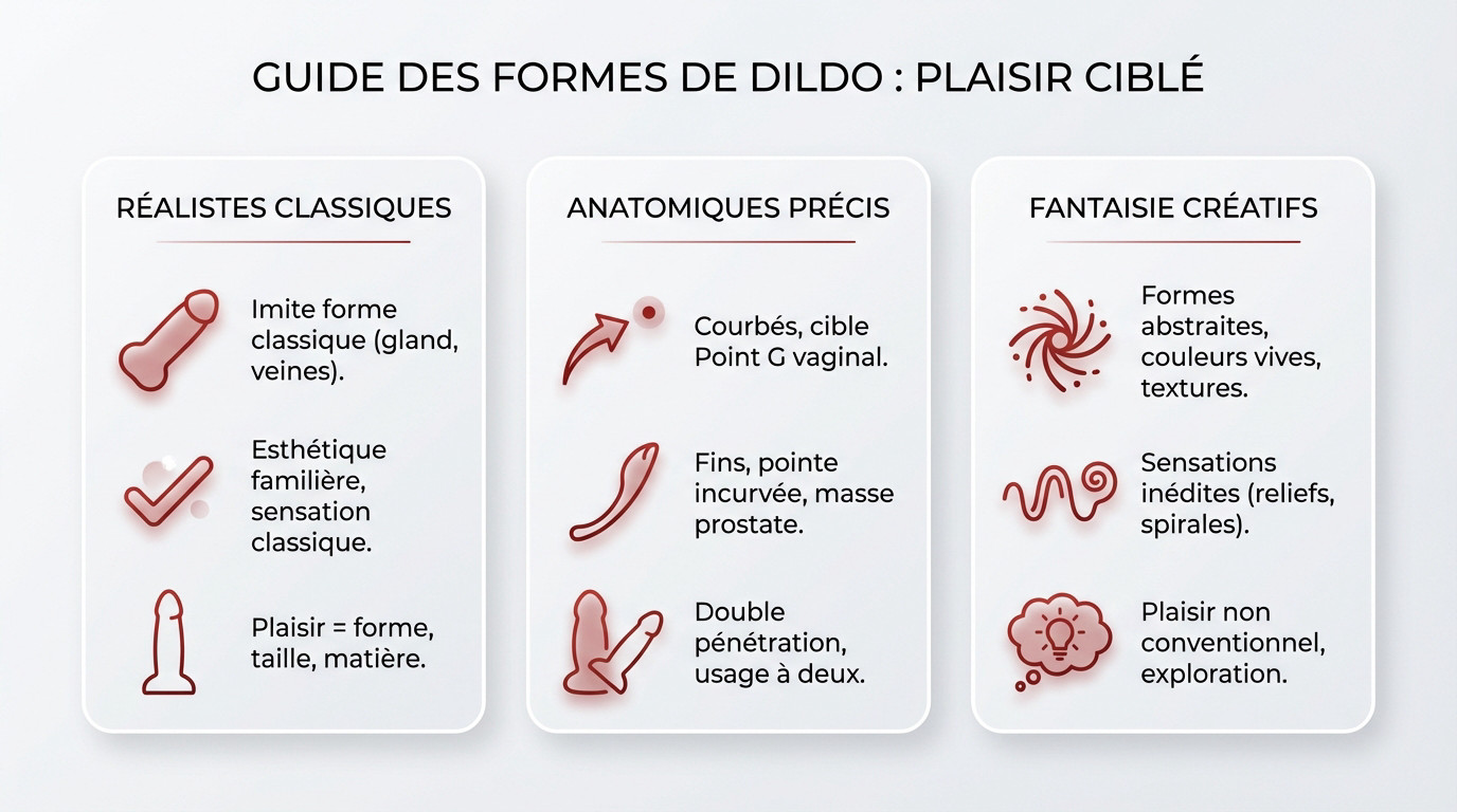 Guide visuel comparant les formes de godes réalistes, courbés et fantaisie