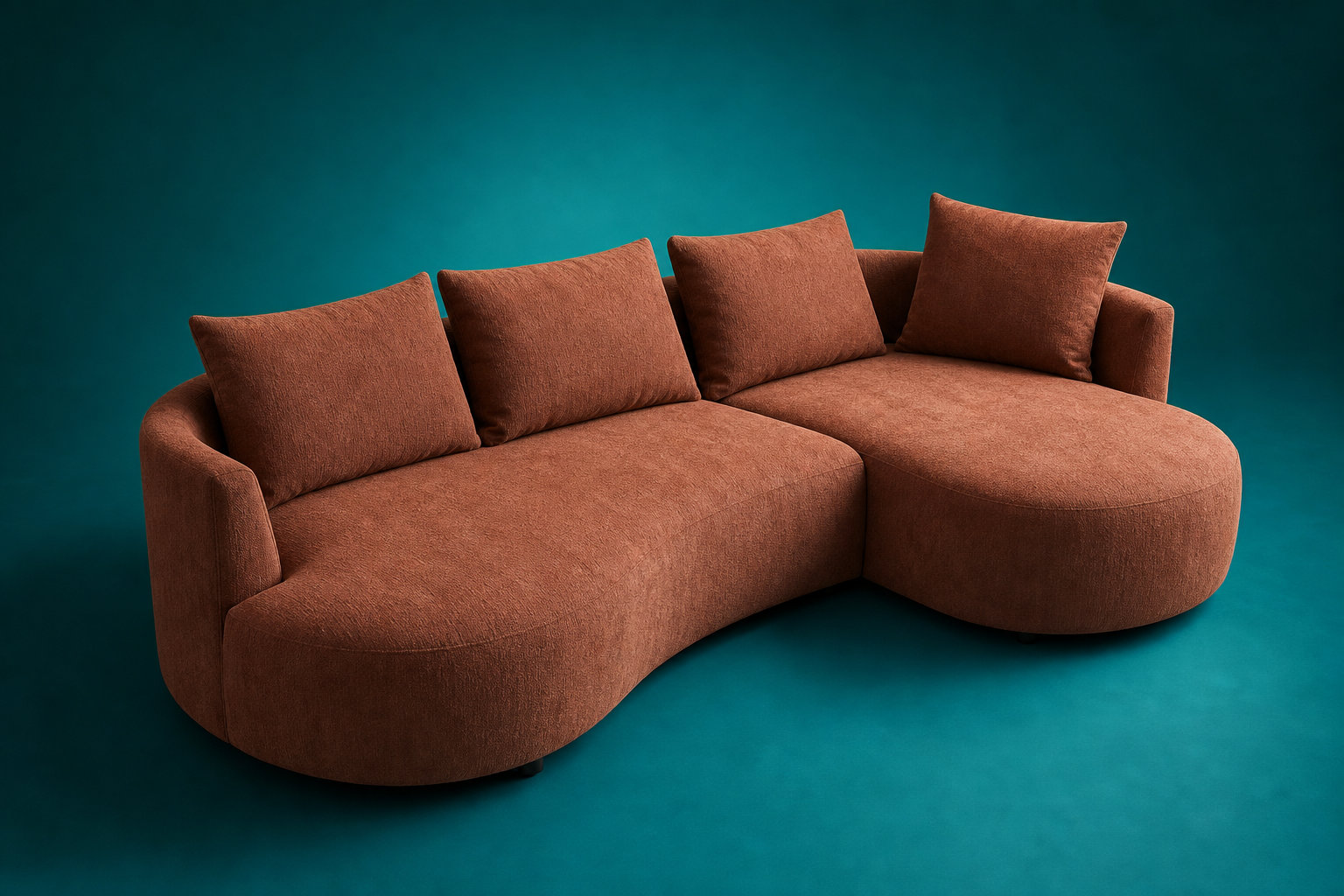 Canapé arrondi d'angle droit en velours texturé terracotta - LOUSADO
