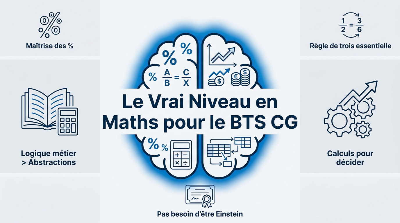 Étudiant en BTS CG analysant des données chiffrées avec une calculatrice