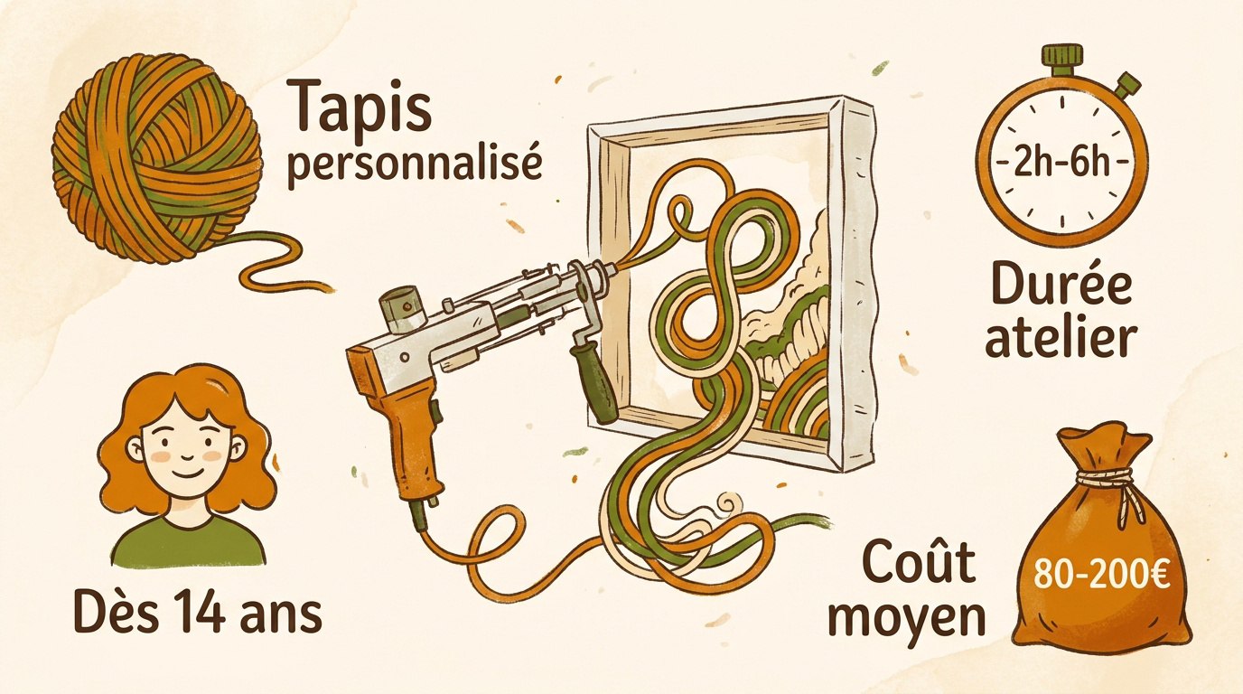 Infographie explicative sur le déroulement d'un atelier tufting