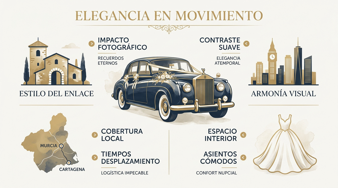 Elegante coche clásico para bodas en Murcia con decoración floral