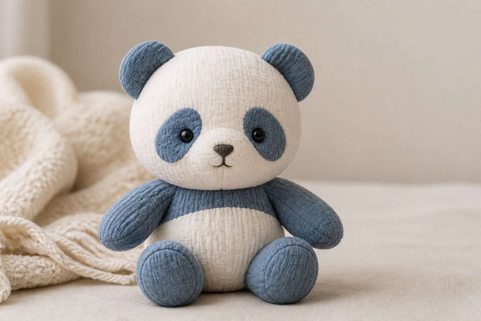 Doudou Panda double gaze bleu pétrole points dorés : un compagnon original