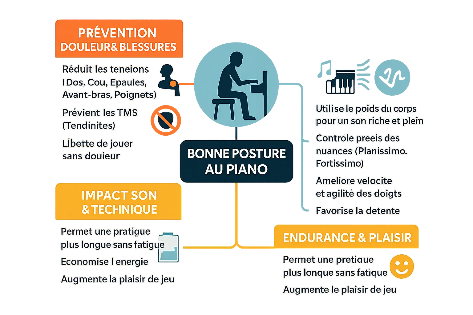 Illustration d'un pianiste en position correcte