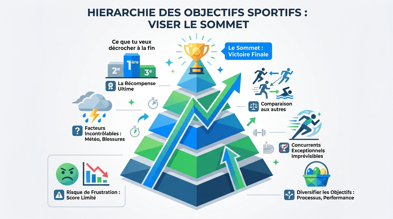 Schéma illustrant la hiérarchie entre objectifs de processus, performance et résultat