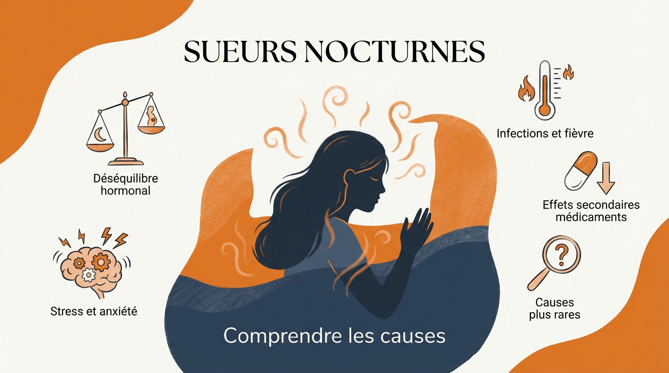 Femme se réveillant en sueur la nuit à cause de bouffées de chaleur