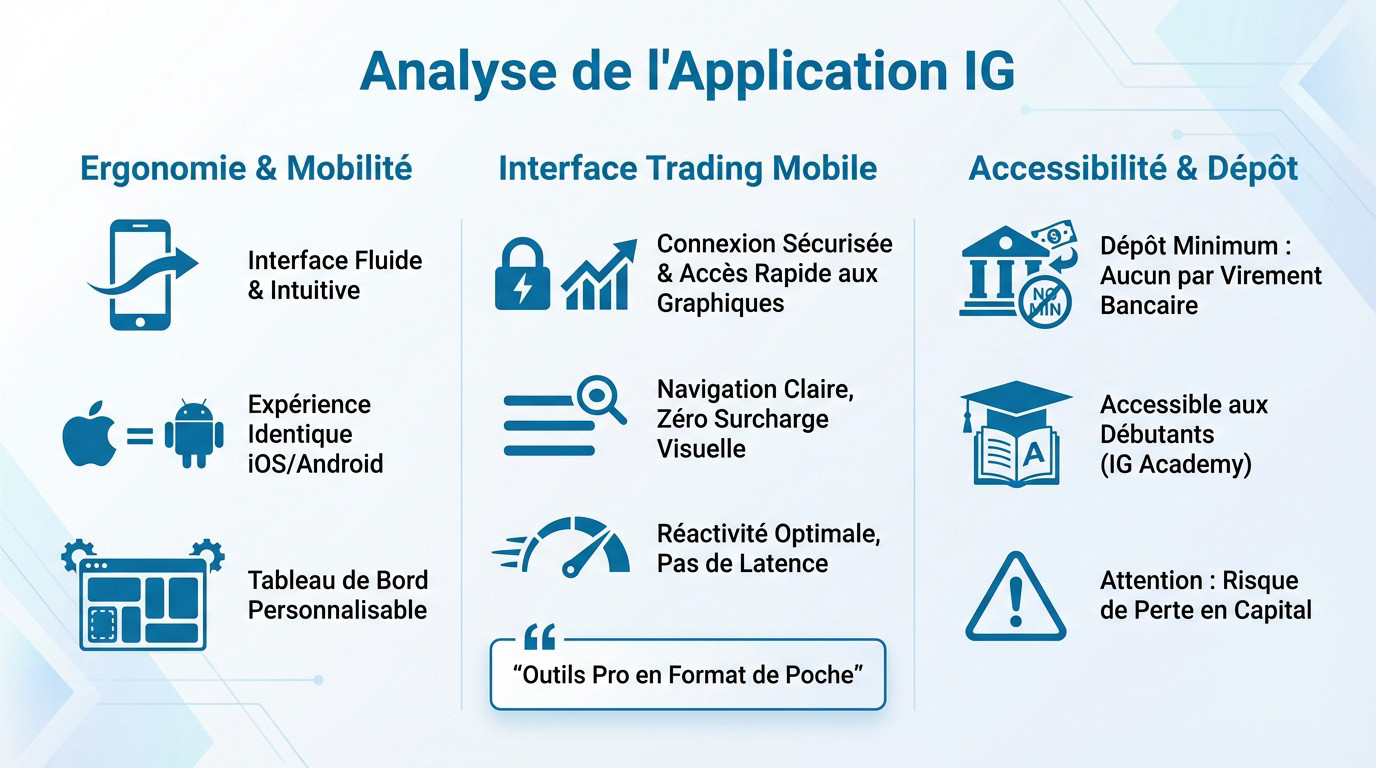 Interface de l'application mobile IG Trading sur smartphone