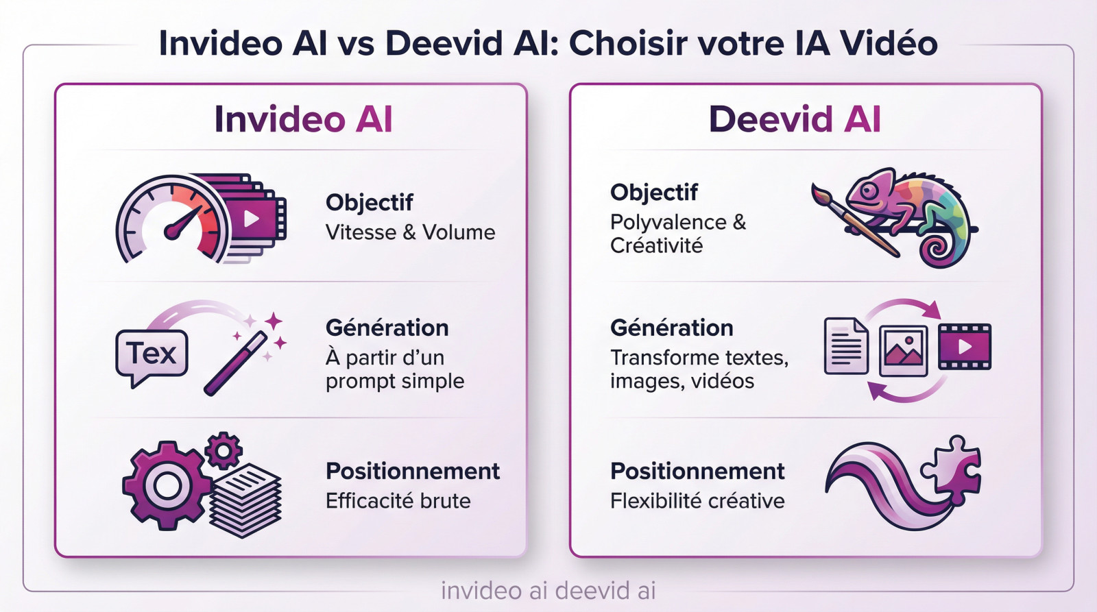 Comparatif Invideo AI vs Deevid AI pour choisir le meilleur outil de génération vidéo
