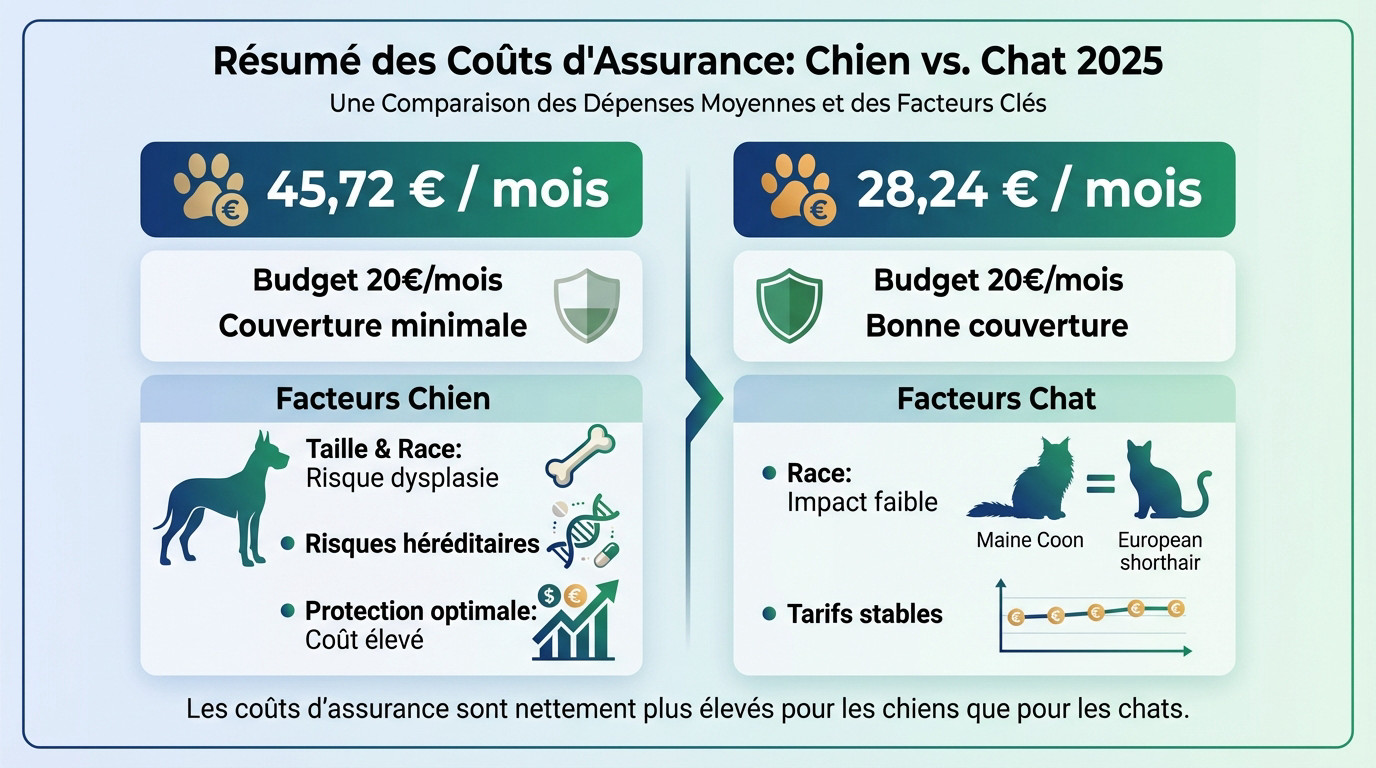 Graphique comparatif des coûts moyens assurance chien et chat en 2025