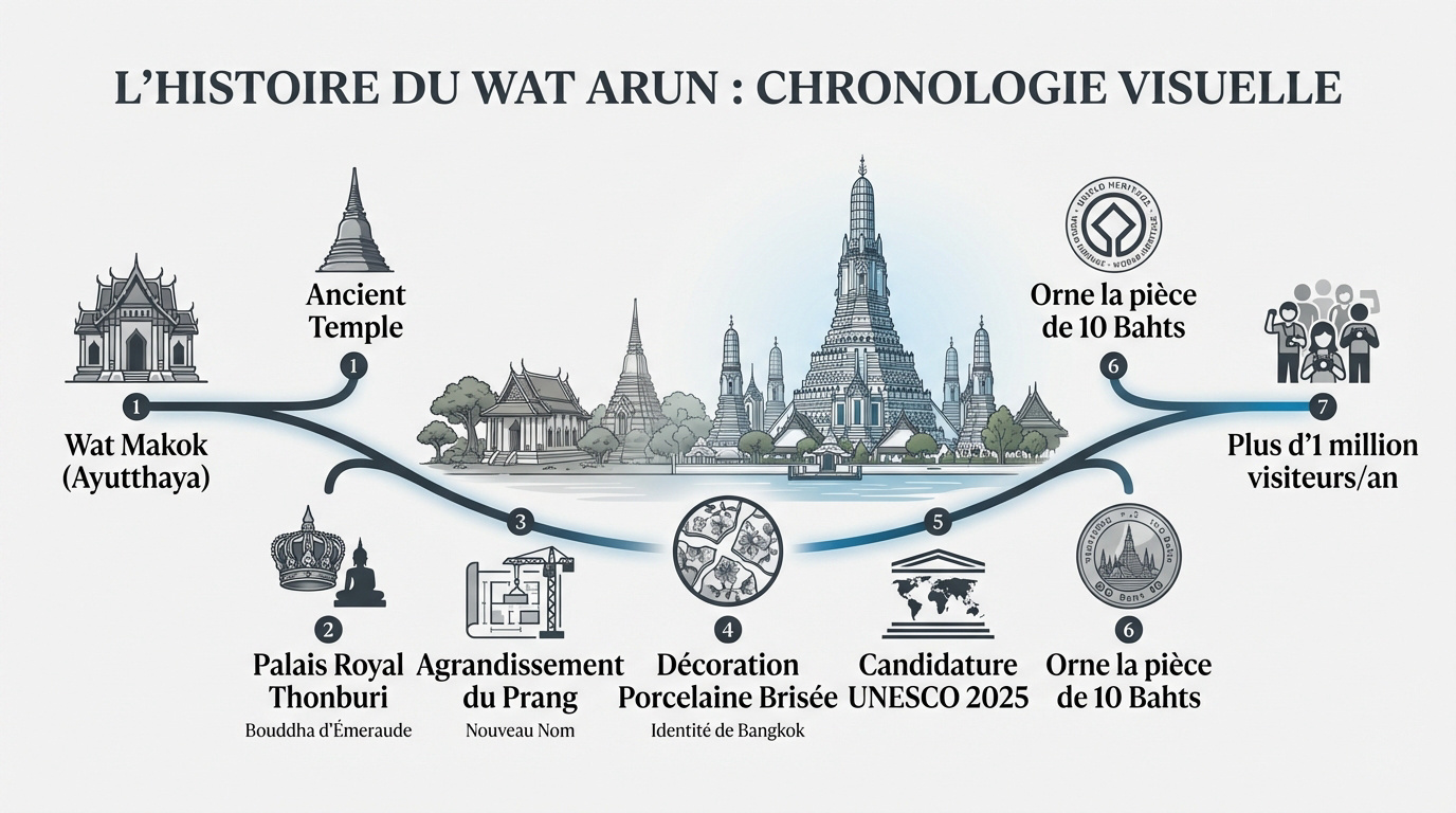 Chronologie historique du temple Wat Arun à Bangkok