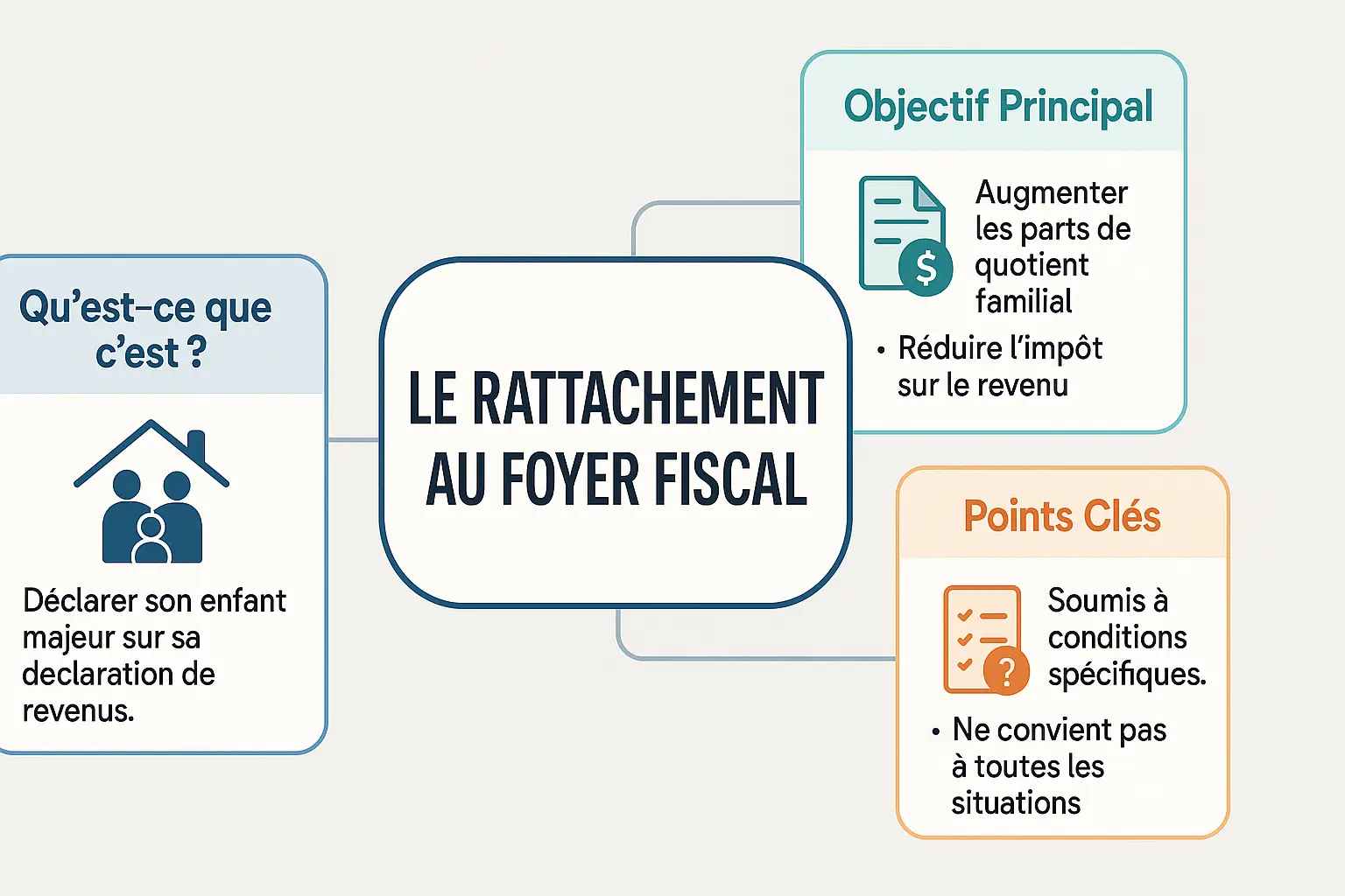 Illustration d'un parent et d'un enfant majeur discutant de fiscalité