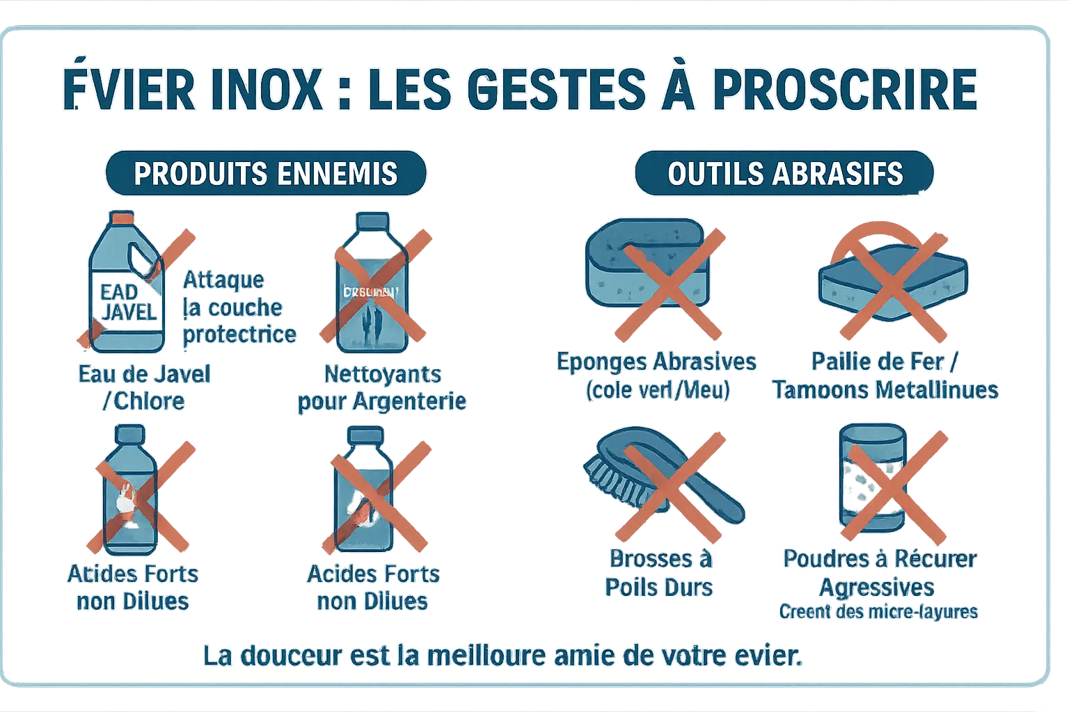 Évier en inox rayé par un produit abrasif