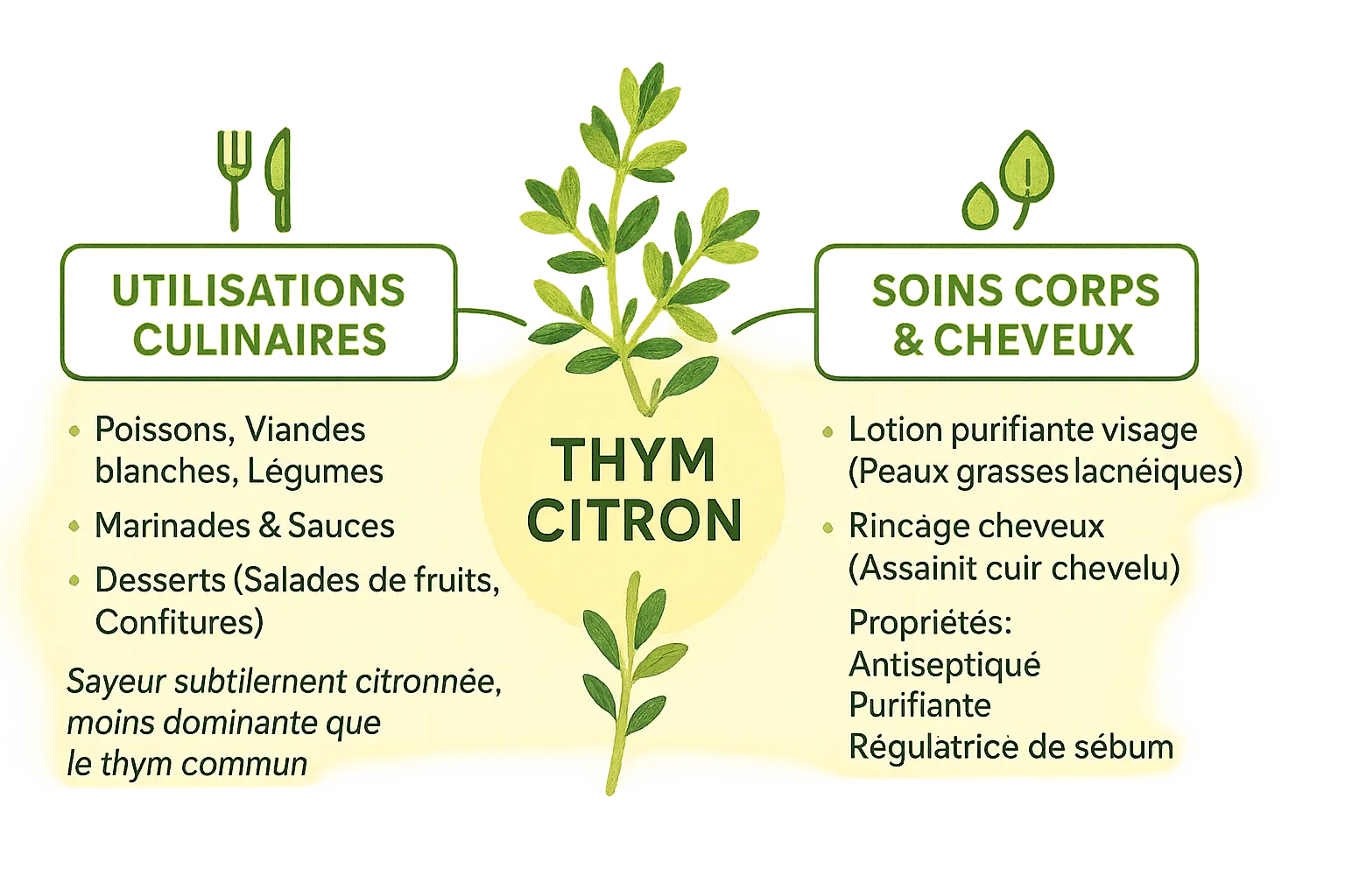 Thym citron utilisé en cuisine et en soins naturels