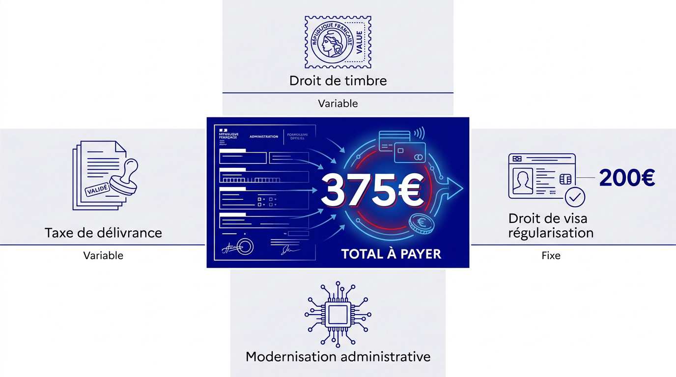 Détail des coûts administratifs pour le paiement du timbre fiscal de carte de séjour
