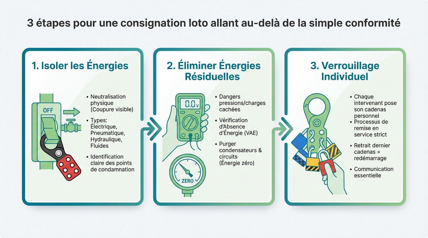 Technicien effectuant une procédure de consignation LOTO sur une vanne industrielle avec cadenas de sécurité