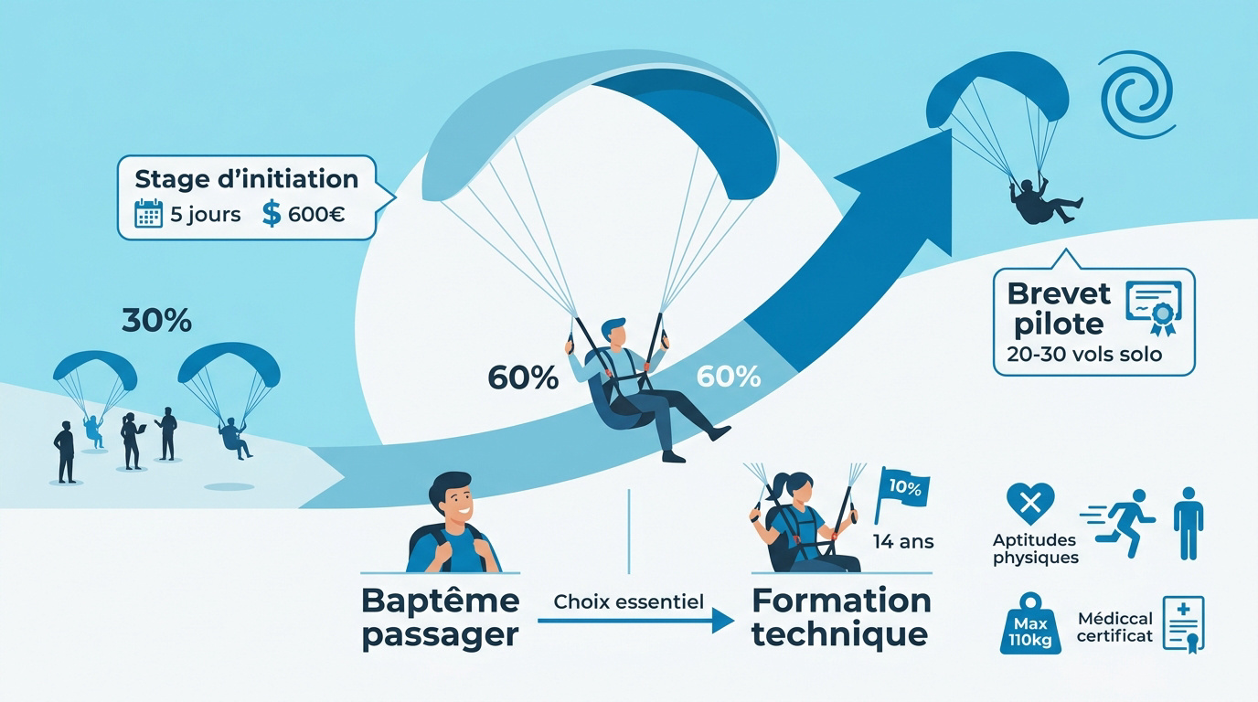 Élève en stage d'initiation parapente sur une pente école