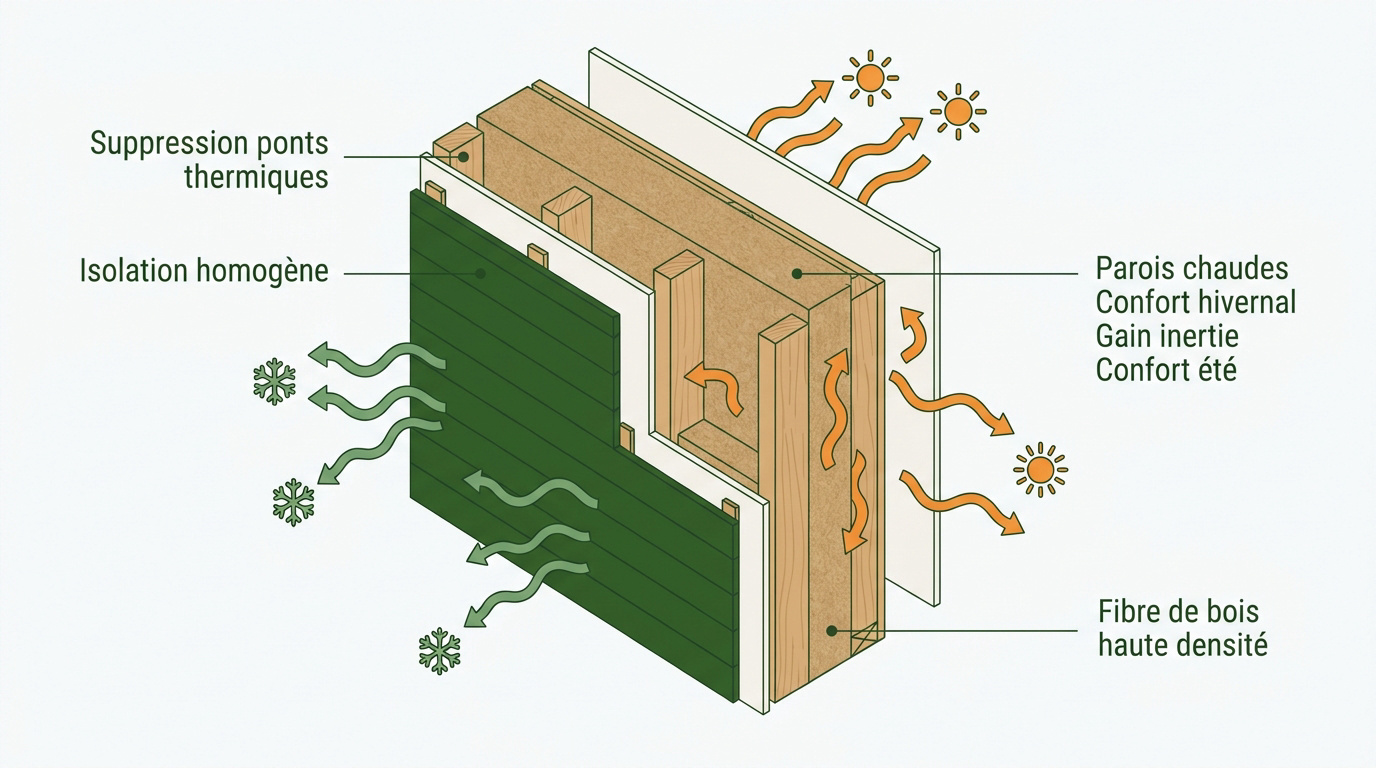 Isolation extérieure d'une maison à ossature bois avec panneaux de fibre de bois