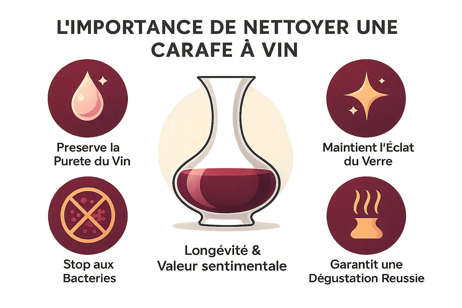 Carafe à vin propre et brillante prête à servir du vin sans altérer son goût