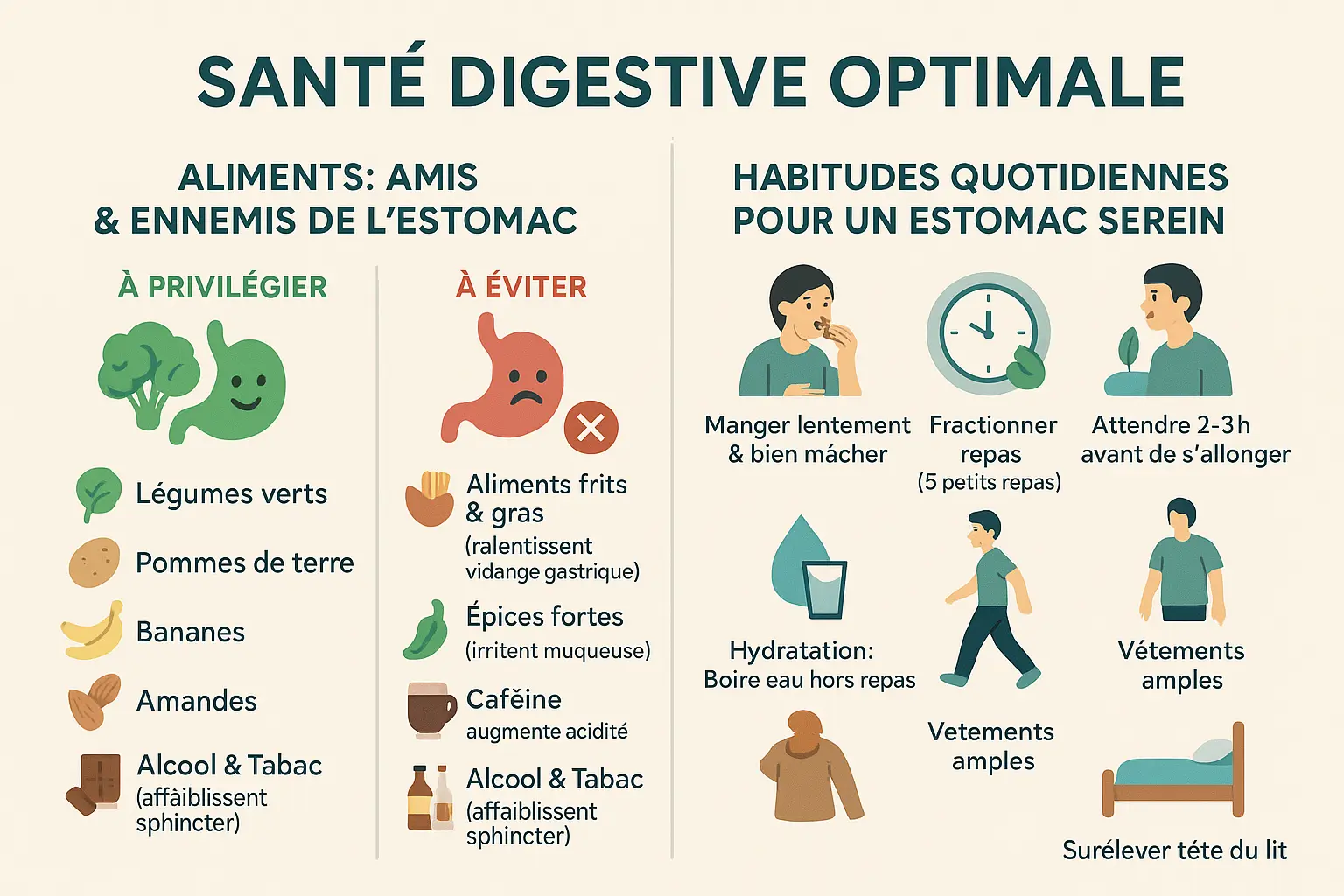 Illustration des aliments à privilégier pour un estomac apaisé