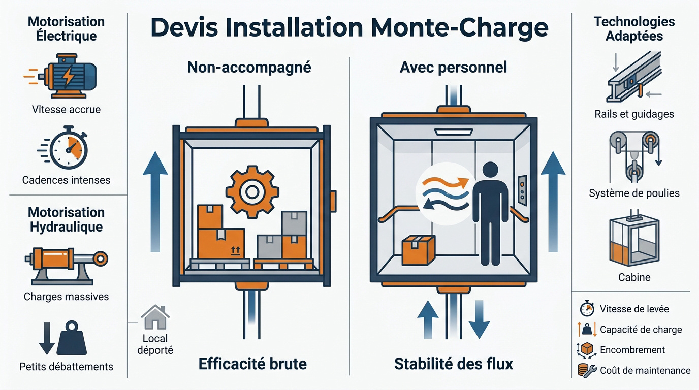 Installation d'un monte-charge industriel en entrepôt