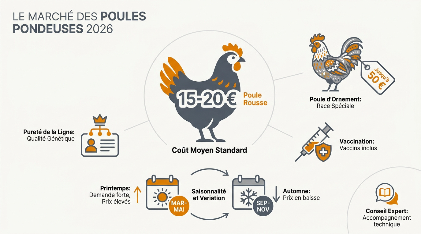 Prix d'une poule pondeuse en 2026 selon la race et la saison