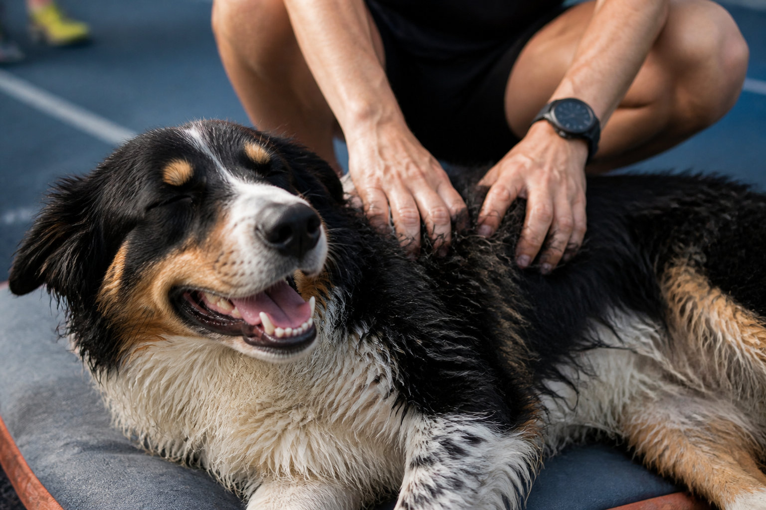 Chien recevant un massage après une séance sportive