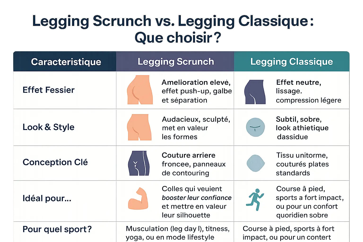 Legging scrunch et classique comparés