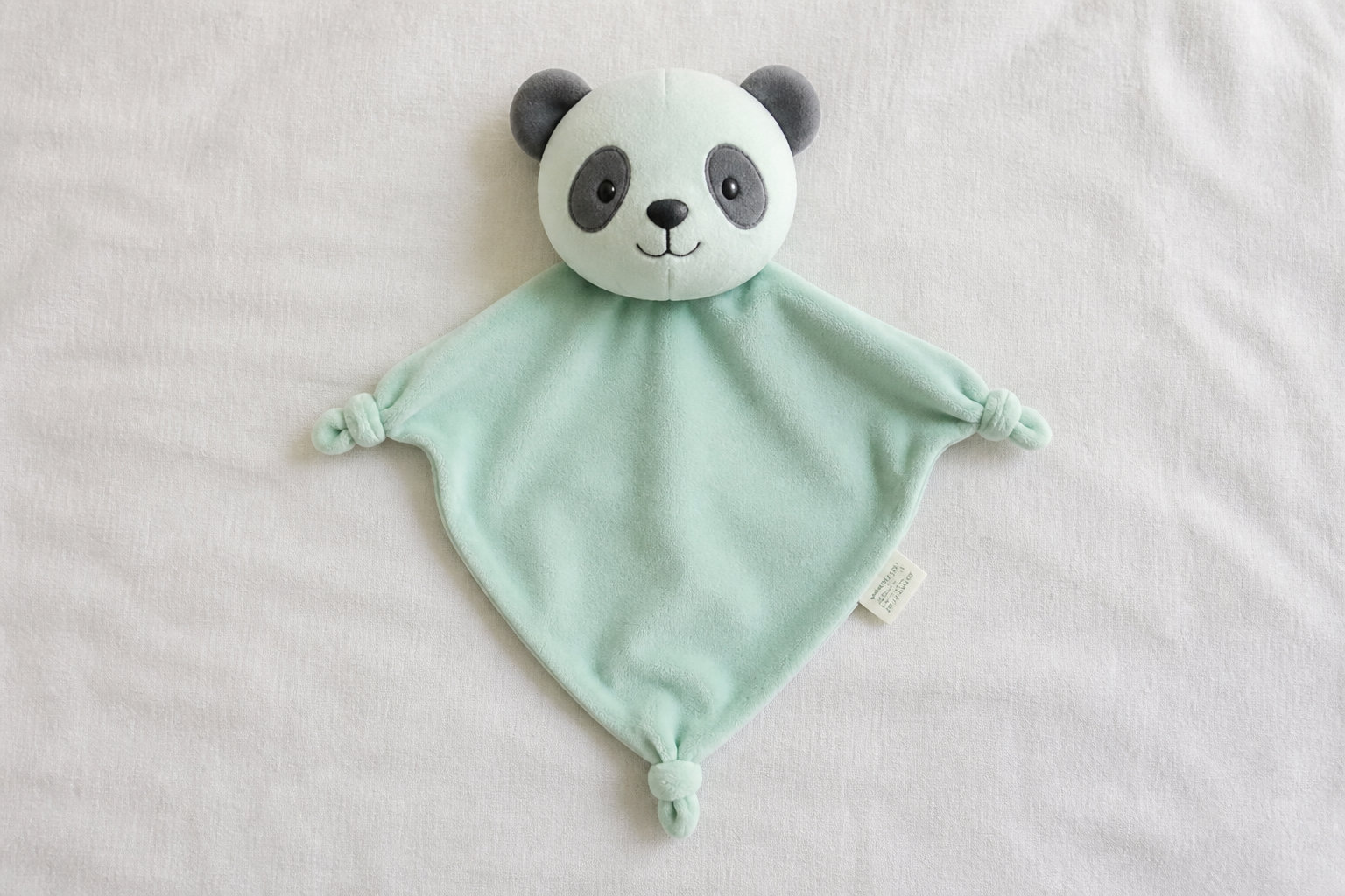 Doudou Plat avec oreilles tissu Panda menthe