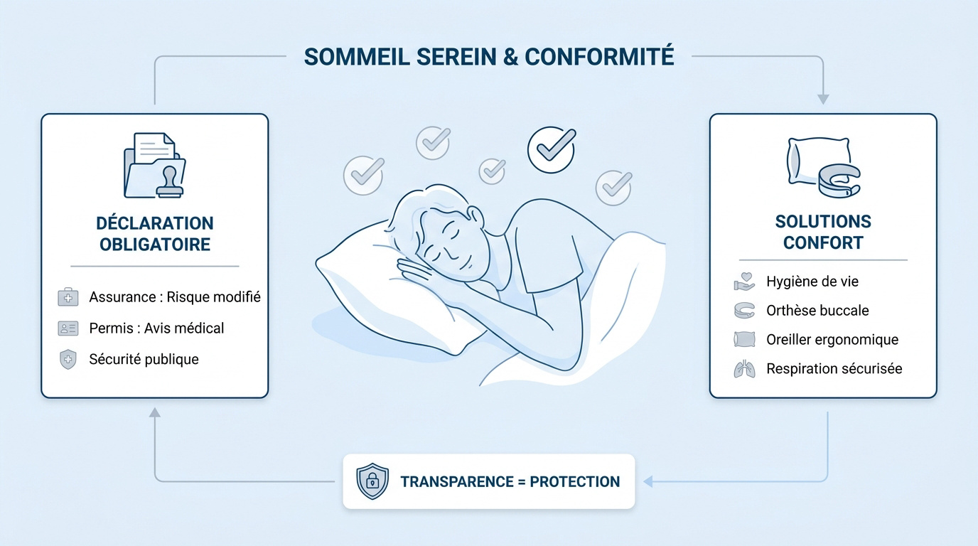Faut-il déclarer apnée du sommeil ? Infographie sur la conformité administrative et le sommeil serein