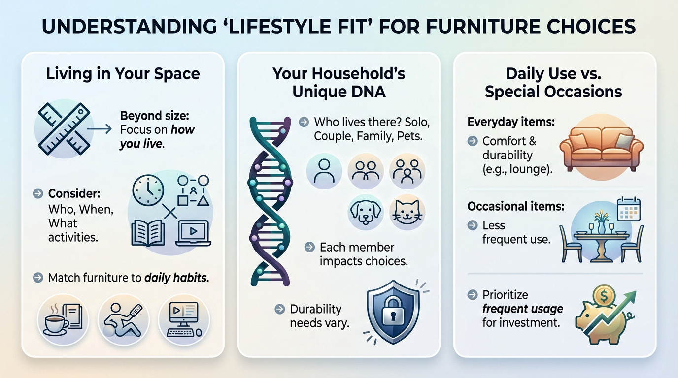 Infographic showing the difference between furniture for looks versus furniture for lifestyle fit