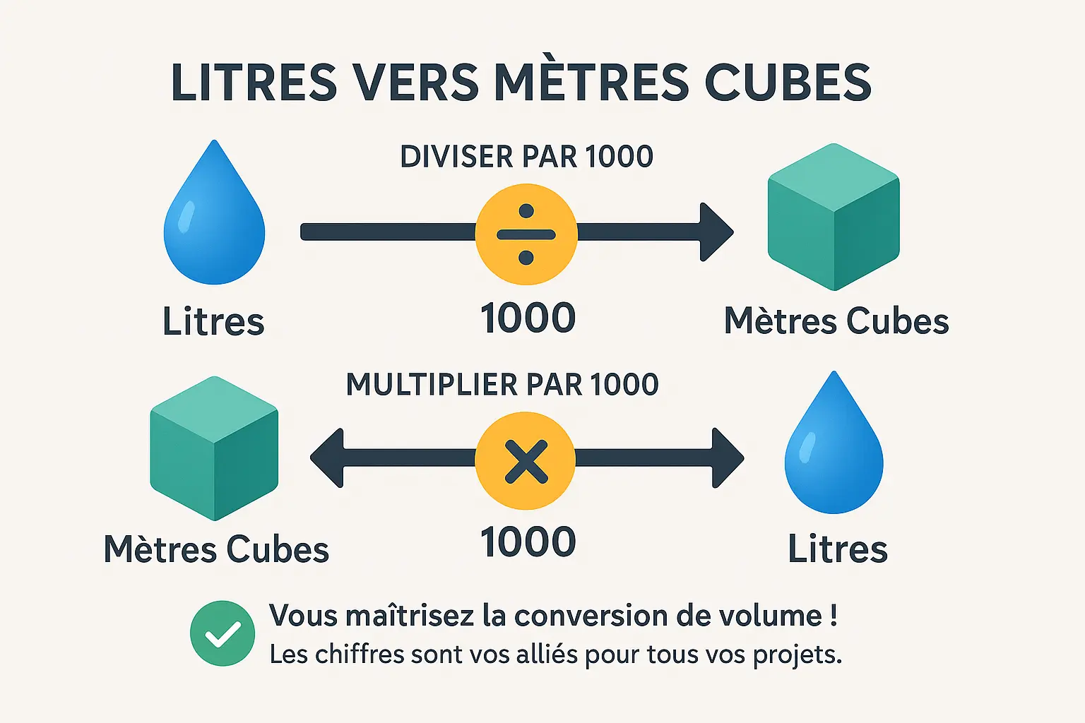 Tableau de <strong>conversion litres en mètres cubes</strong>