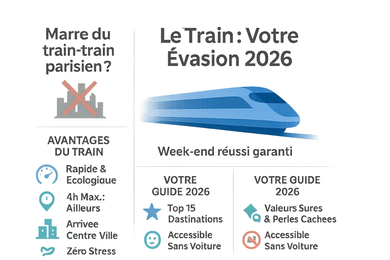 Carte des villes accessibles en train depuis Paris en moins de 4h