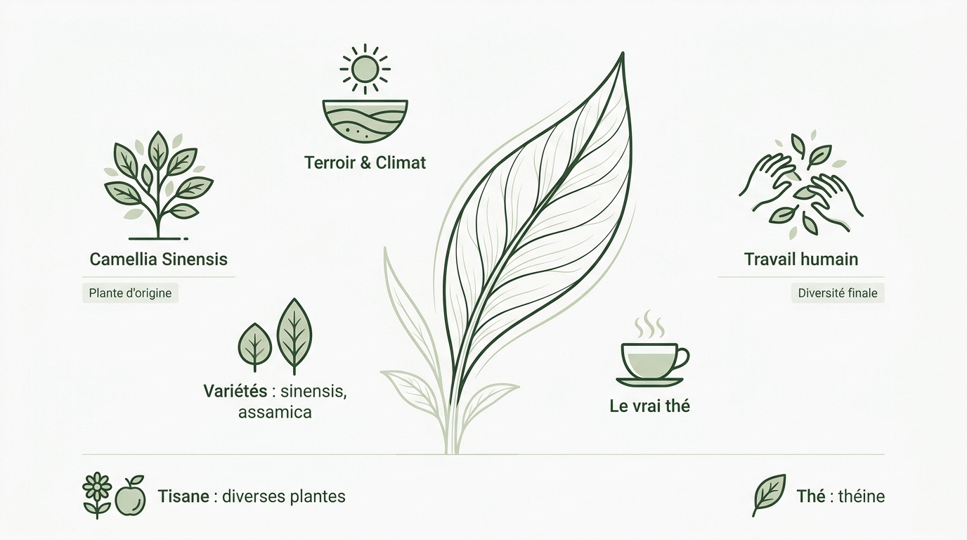 Feuilles de Camellia Sinensis fraîchement récoltées pour la production de thé
