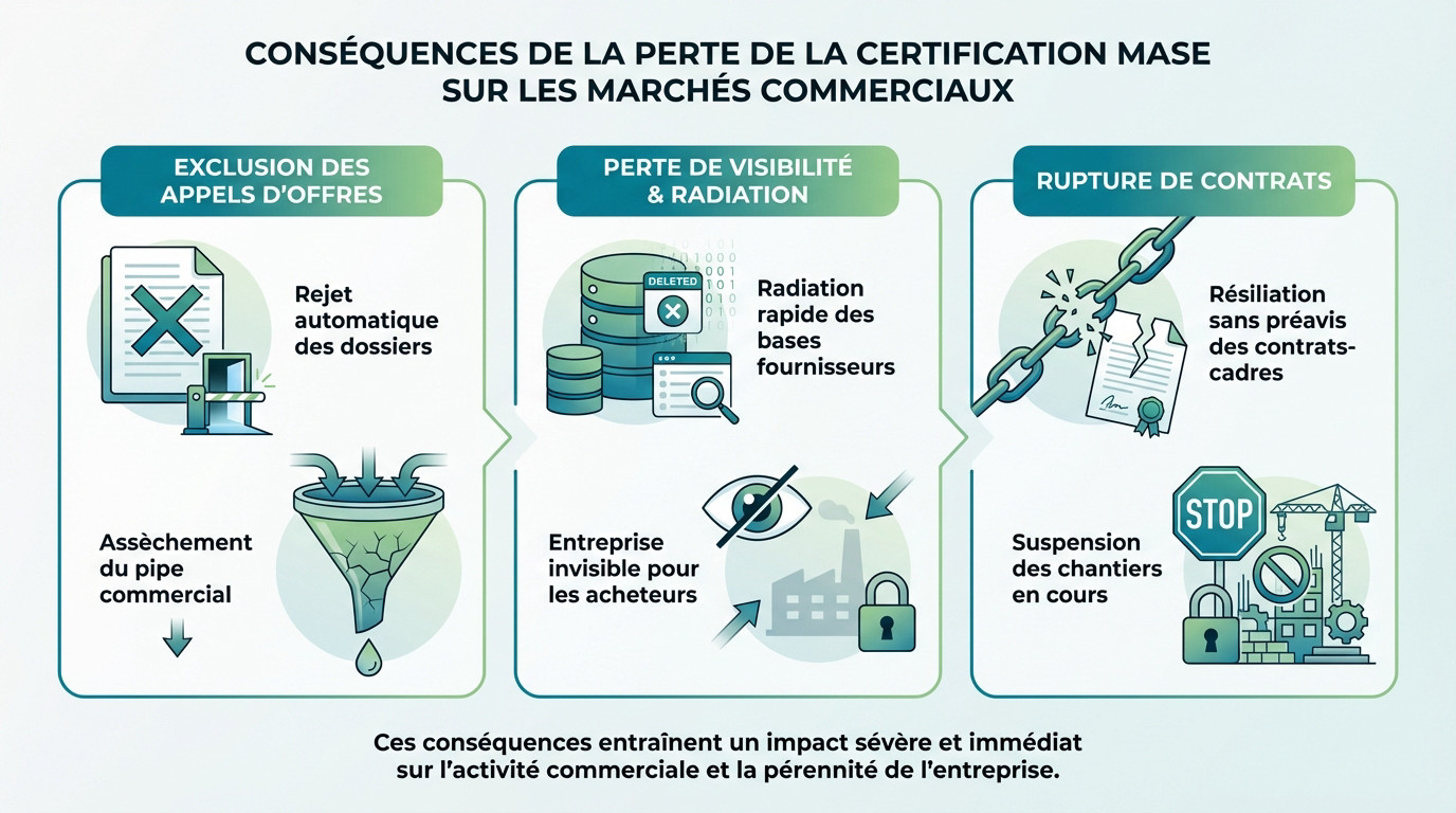 Impact commercial et perte de marchés suite au retrait de la certification MASE