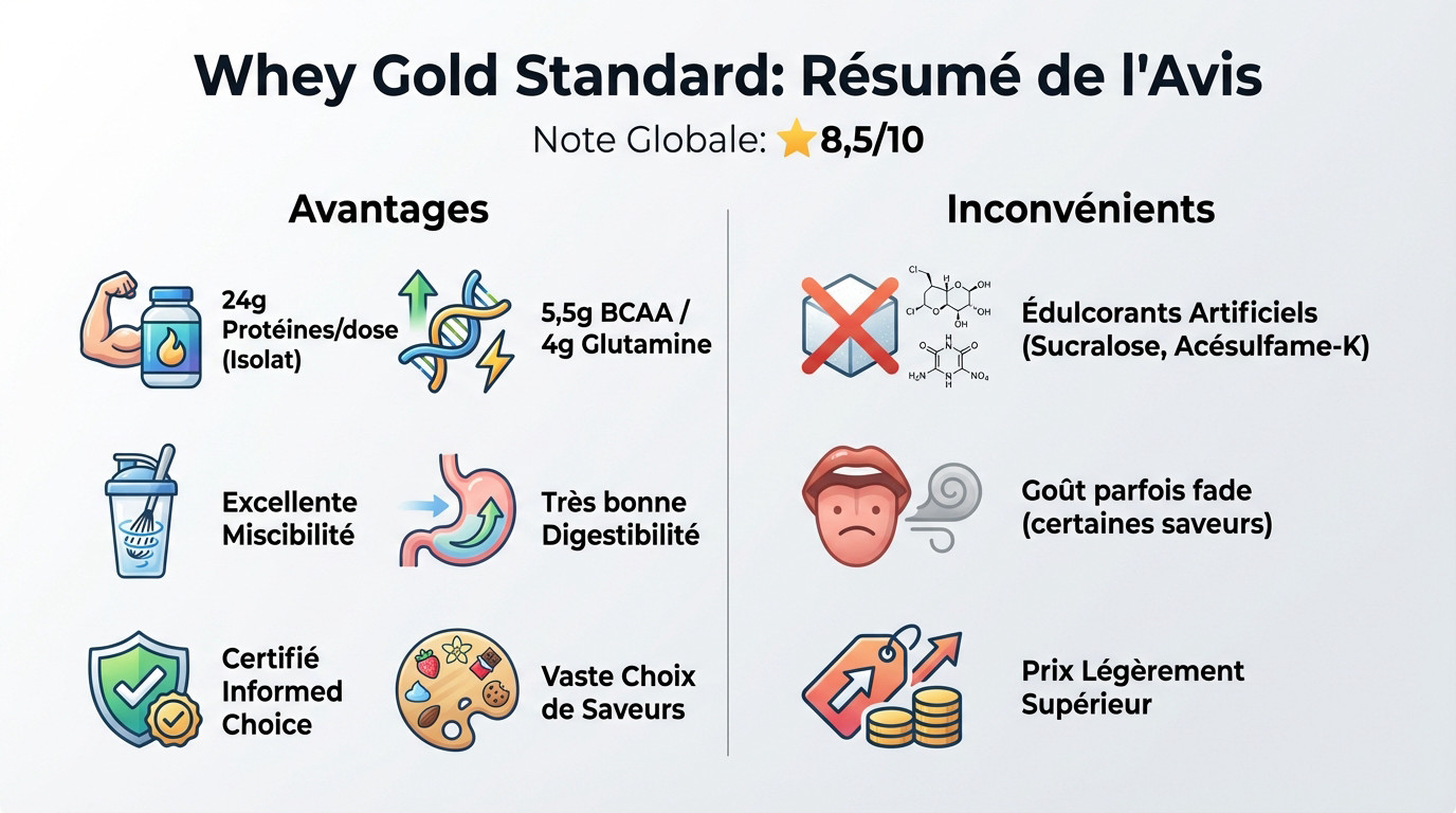 Résumé des points forts et faibles de la Whey Gold Standard Optimum Nutrition