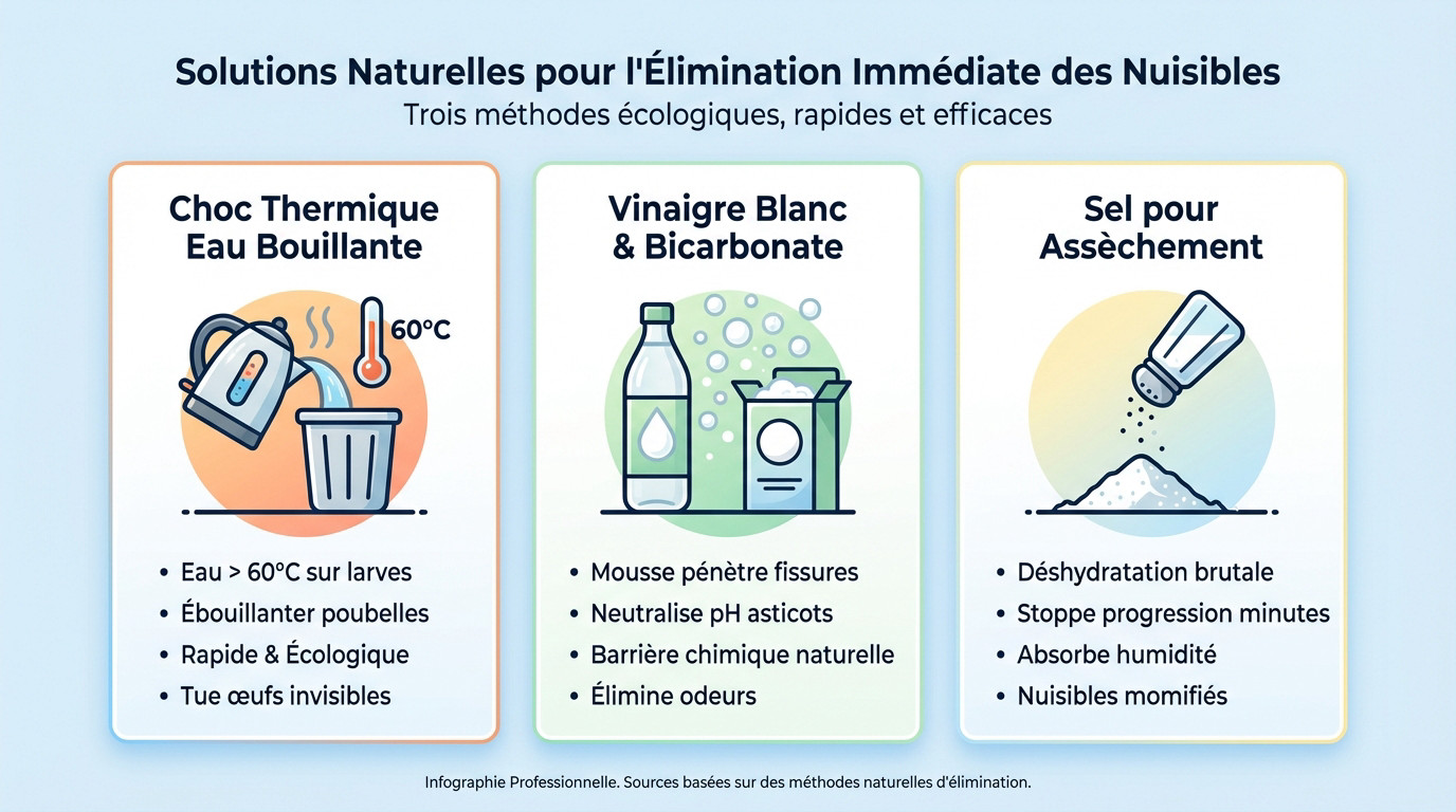 Méthodes naturelles pour éliminer les larves de mouches avec eau bouillante et sel