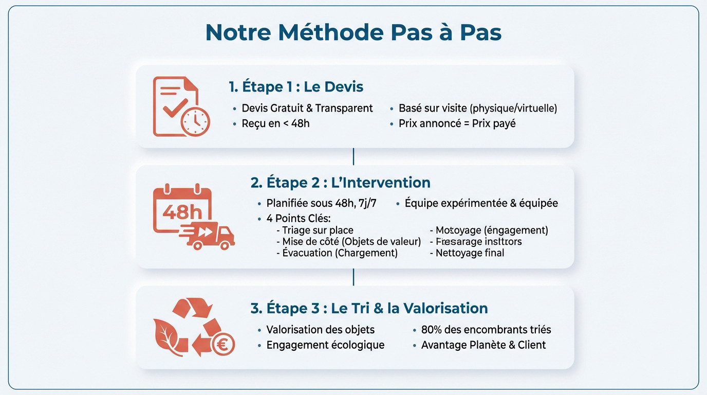 Équipe professionnelle effectuant un débarras d'appartement méthodique
