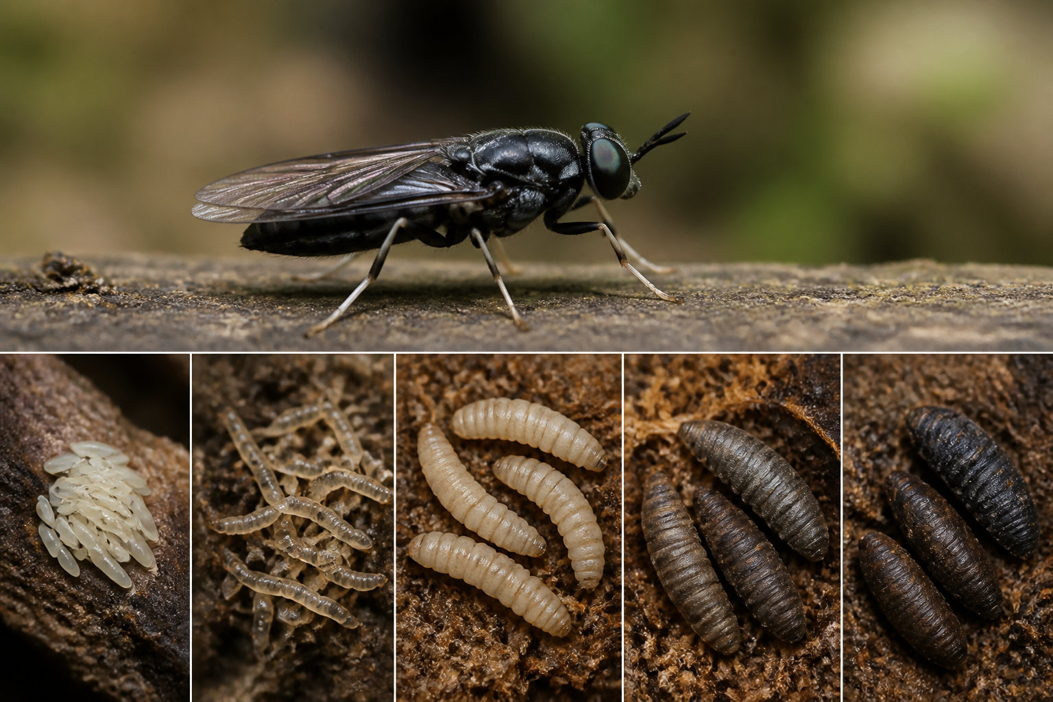 Les 5 phases du cycle de vie mouche soldat noire