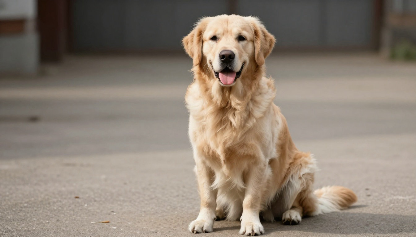 Golden Retriever assis en extérieur