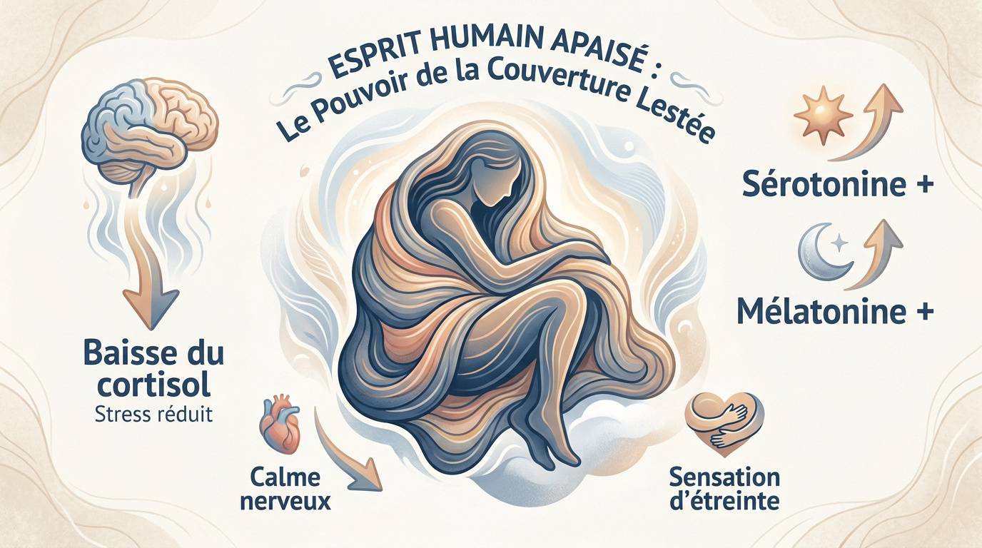 Femme apaisée sous une couverture lestée favorisant la relaxation psychiatrique