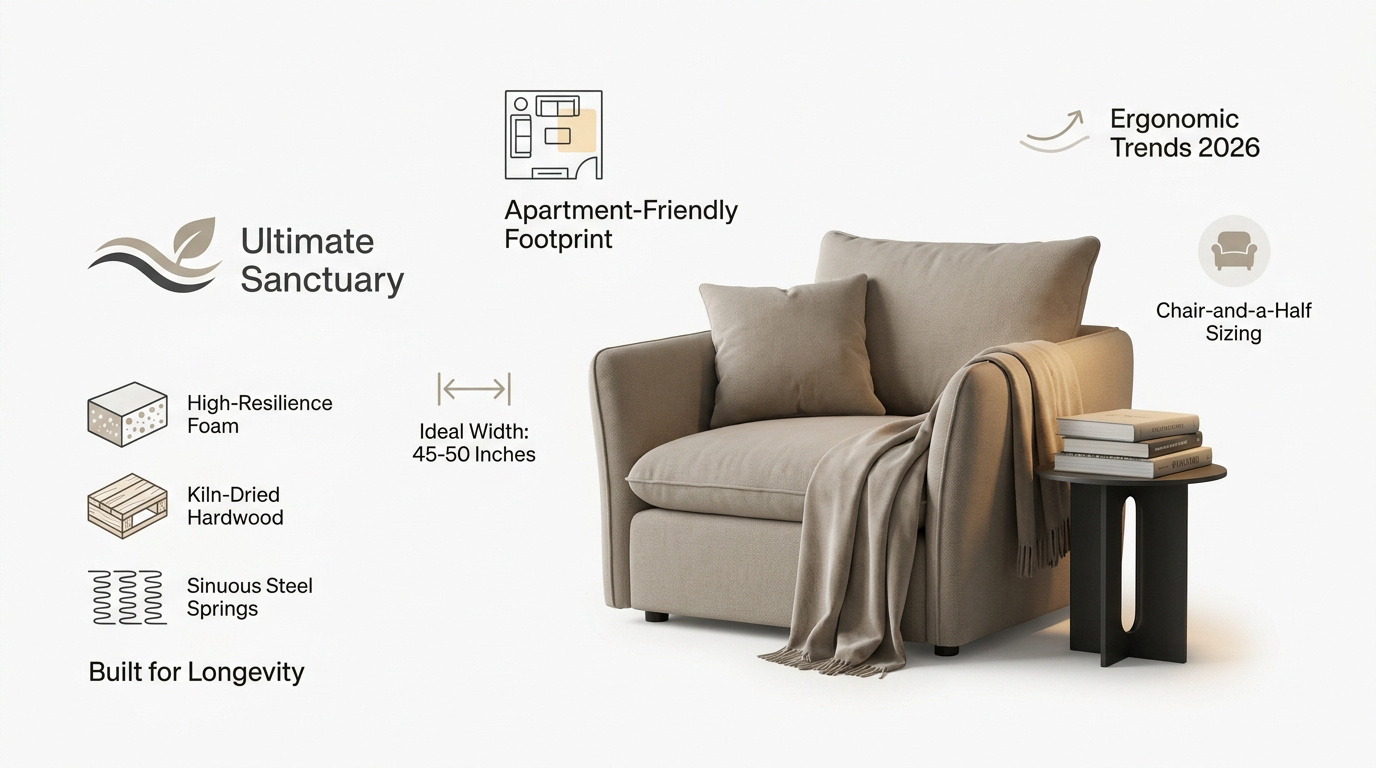 A cozy oversized reading chair placed in a well-lit modern corner nook
