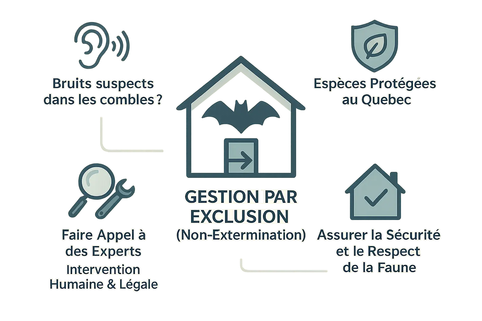 Illustration d'une exclusion de chauve-souris au Québec
