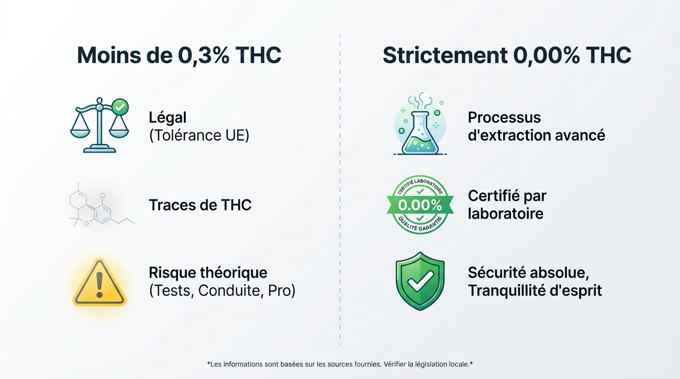 Comparaison visuelle entre le CBD standard à moins de 0,3% de THC et la fleur CBD garantie 0,00% THC