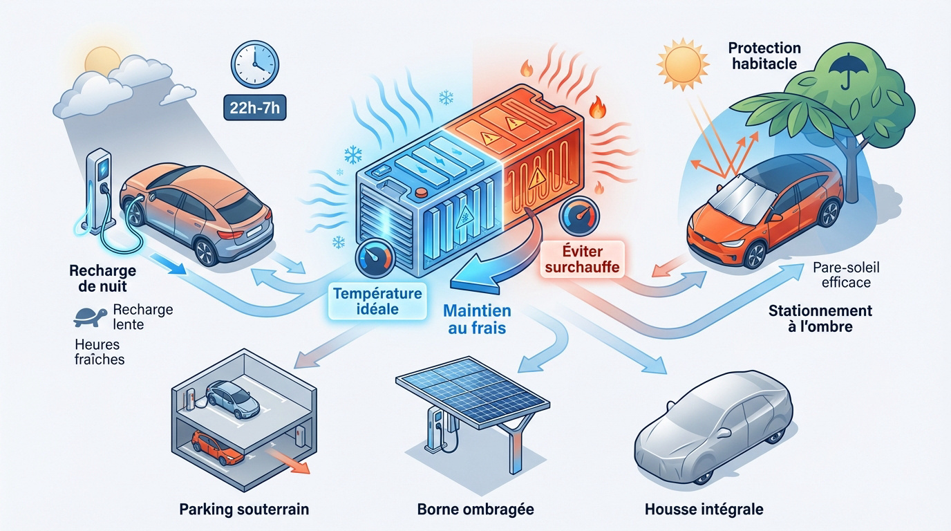 Borne de recharge électrique ombragée en été