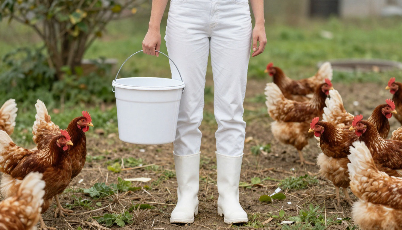 Soigneur avec ses poules