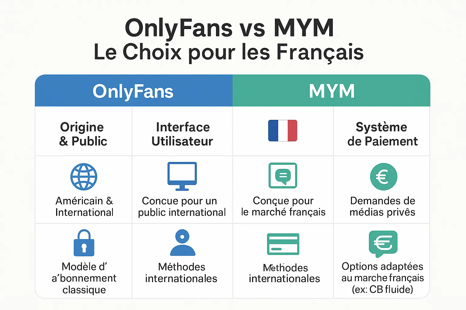 Comparaison OnlyFans vs MYM pour les utilisateurs français